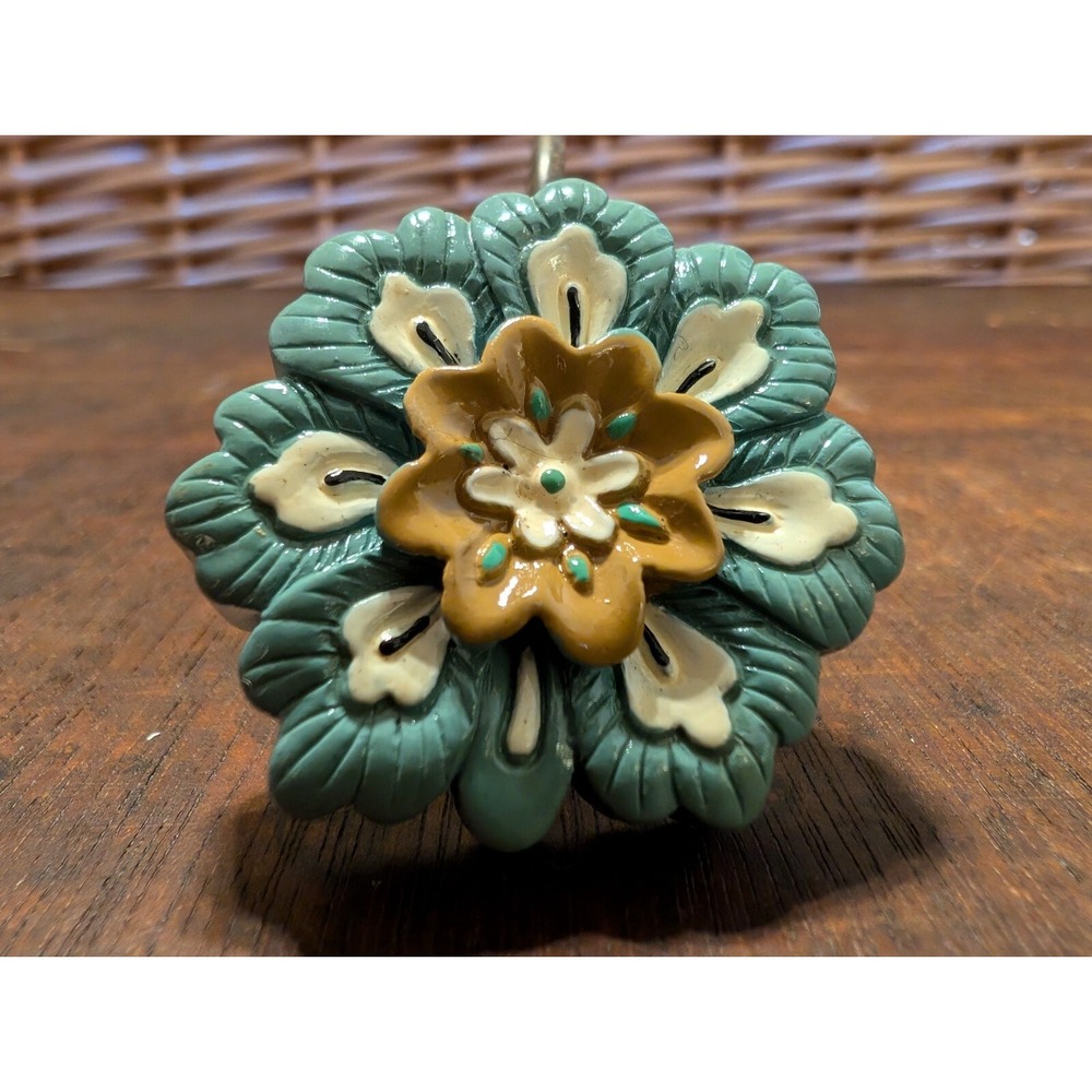 Vintage Shower Curtain Hooks | Blue Tan and White Flowers | Set of 12 hooks